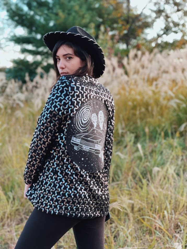 silver zig zag sequin jacket with patchwork // BrainCandyInk