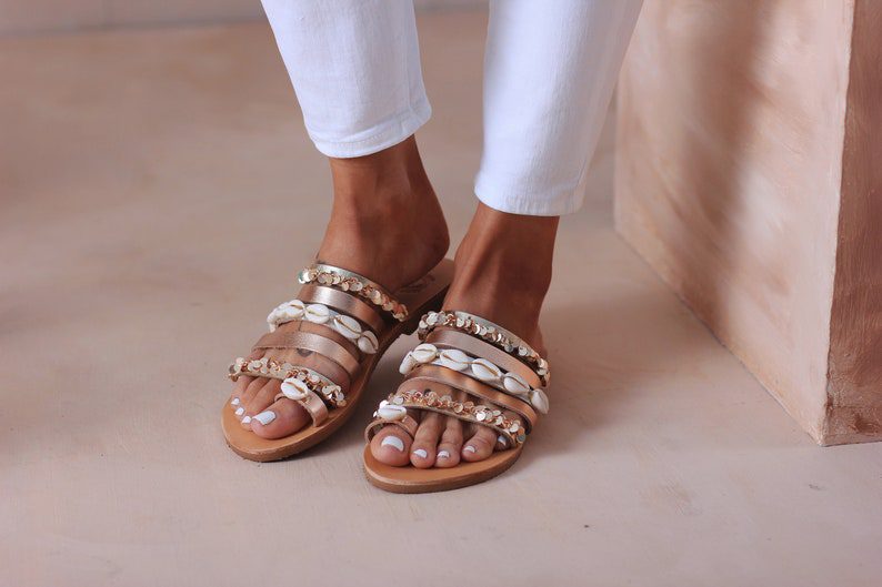 strappy flat sandals with shells // DimitrasWorkshop