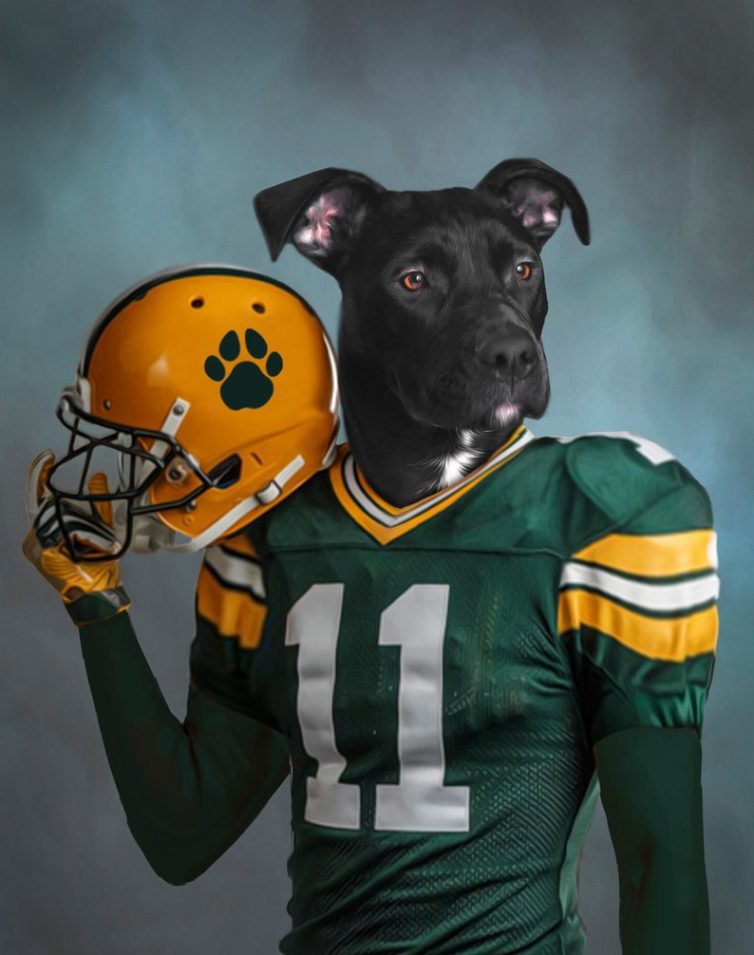 american football dog portrait