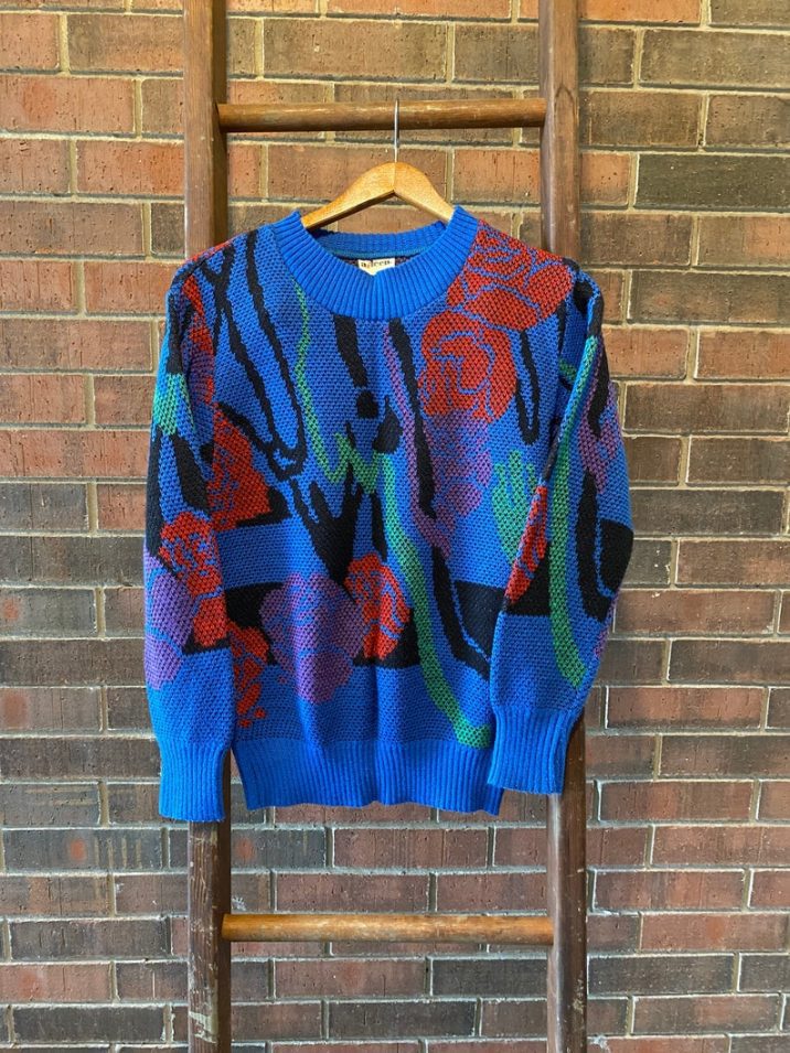 blue red green abstract vintage 80s knit sweater // VintagePueblo