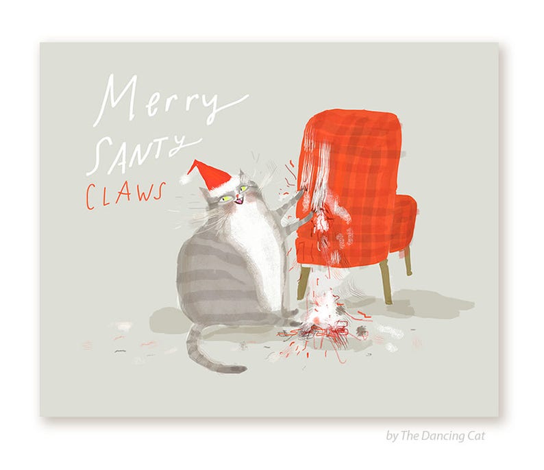 cat clawing sofa christmas card // jamieshelman