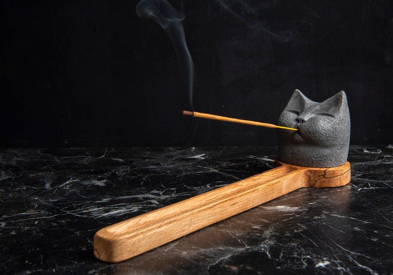 cat lover incense stick holder // TroyTouchArt