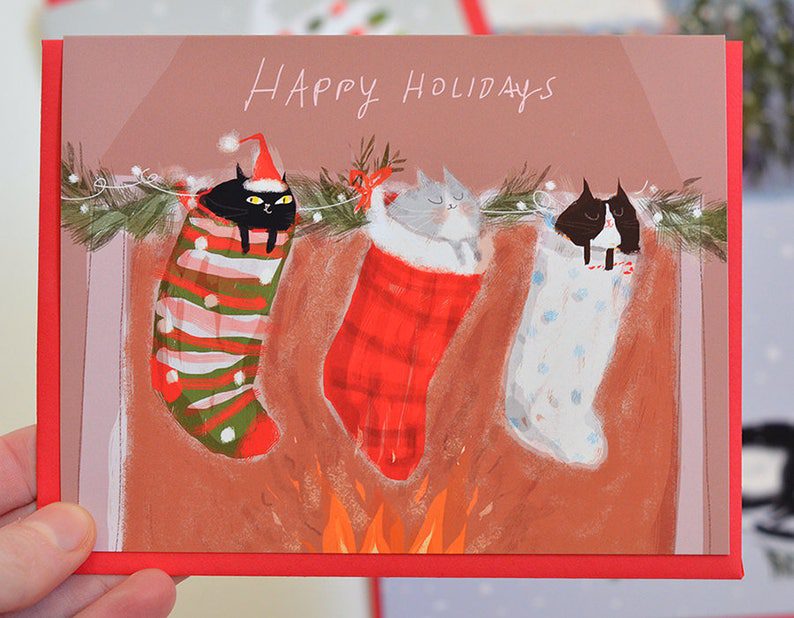 cats in socks christmas card
