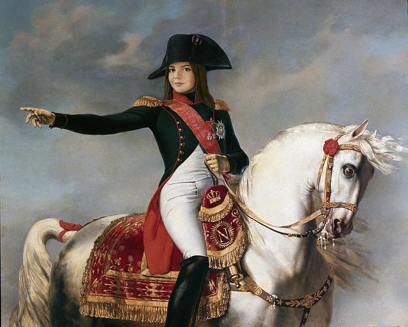 custom portrait of a woman on horse