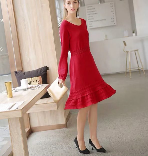 scoop neck red knit dress // WillowStudioDesign