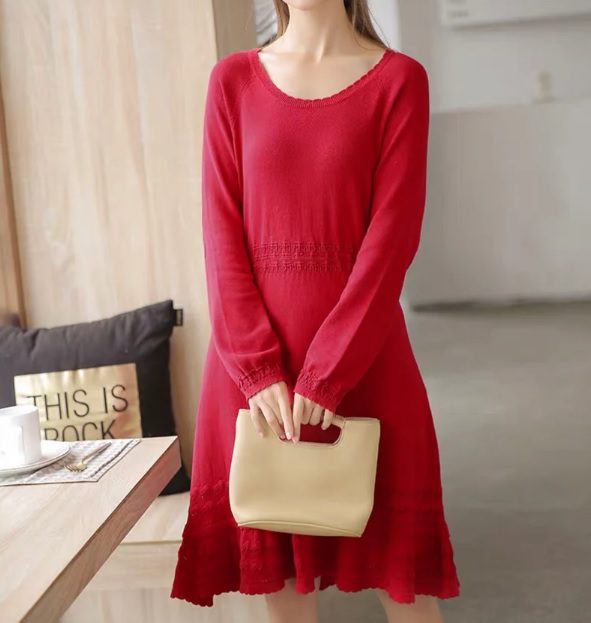 scoop neck red knit dress // WillowStudioDesign