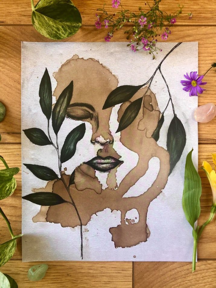 Faces and Foliage 8"x10.5" Coffee Painting Print