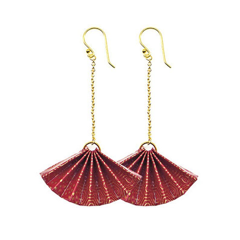 classic red gold origami fan dangle earrings // LivyDesignAU