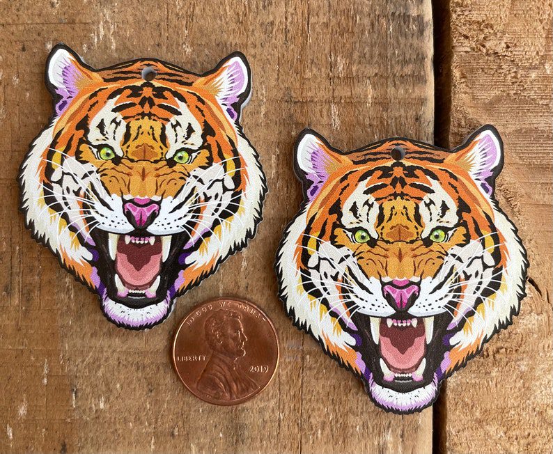 laser cut tiger face acrylic earrings // JamiesJemsDesigns