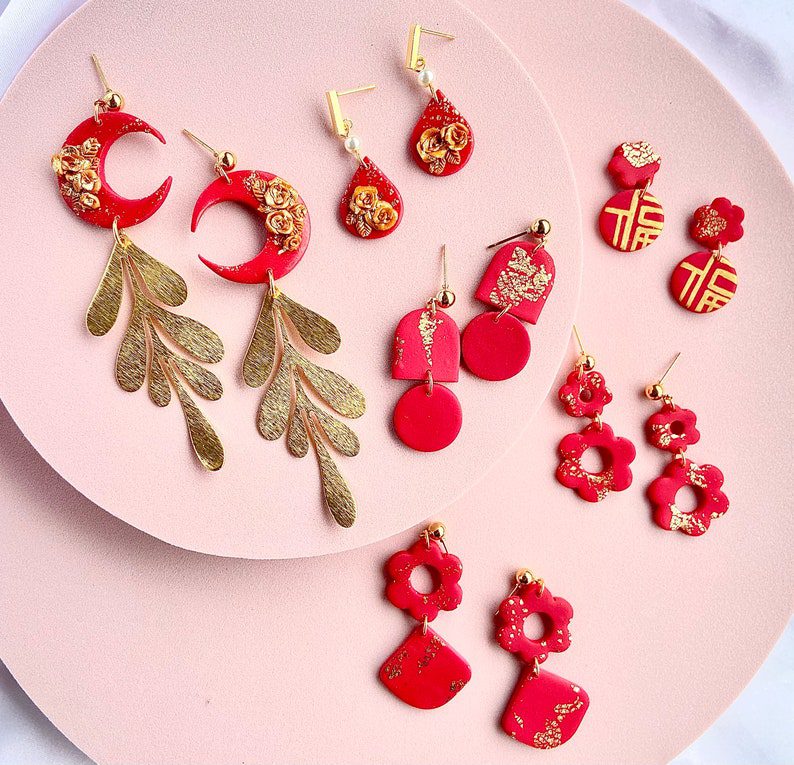 lunar new year earrings red gold // DISnDATJewelry