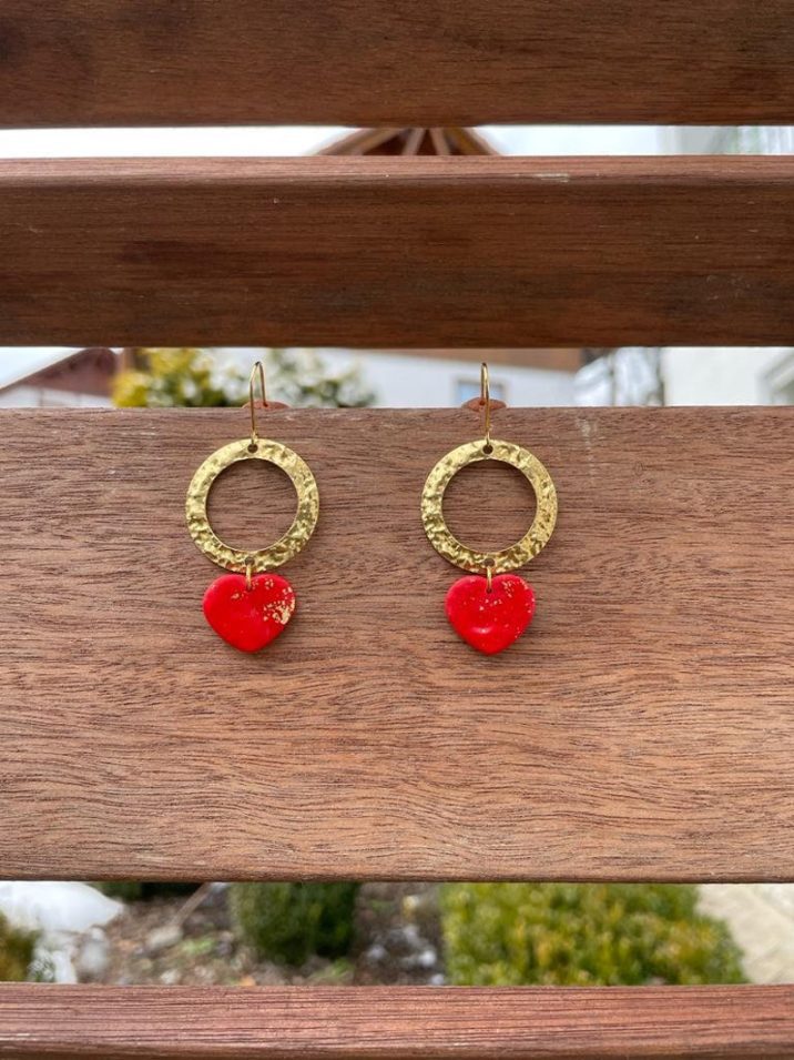 red gold hoop heart drop earrings // WowLookAtYou