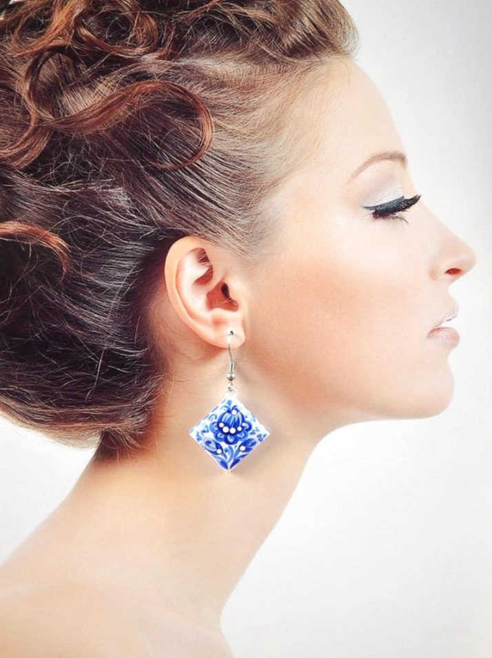 vivid blue ceramic style earrings