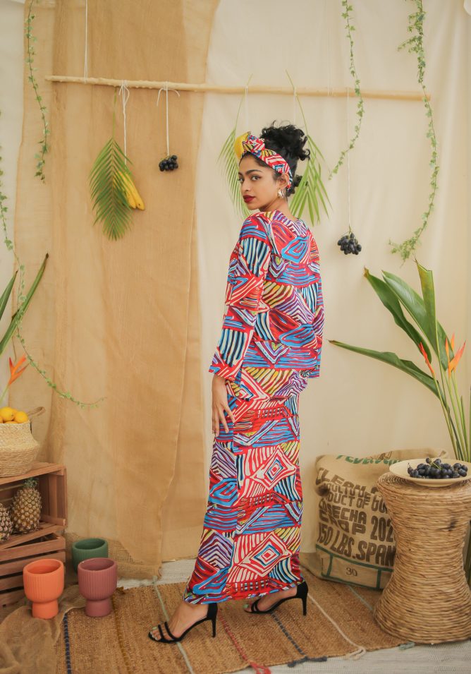 abstract print kurung set