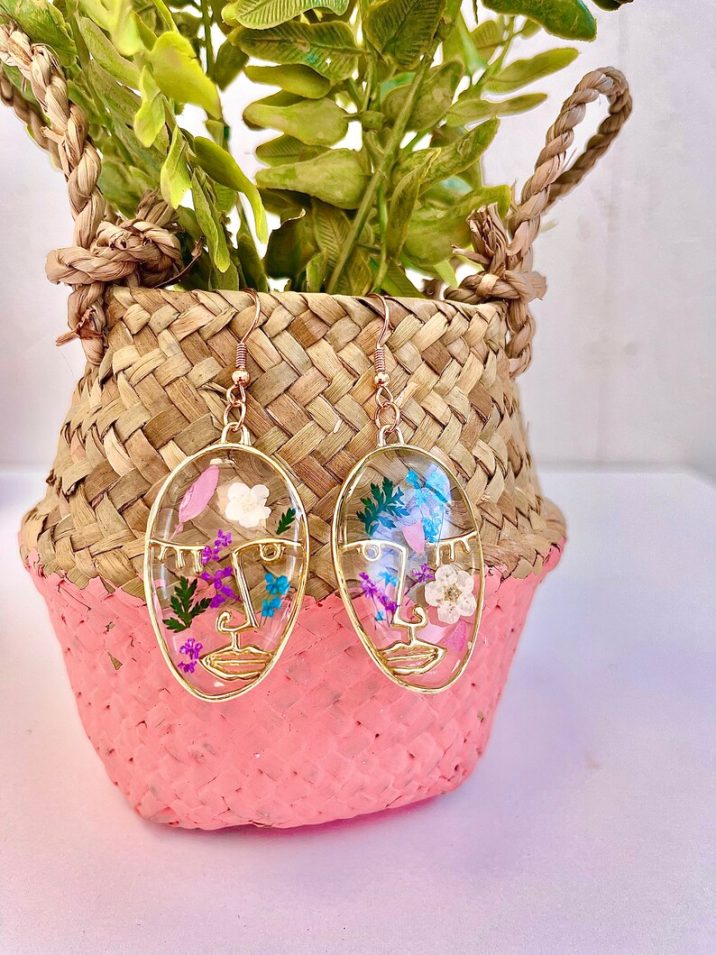 floral resin abstract face earrings // HappilyEverOpal
