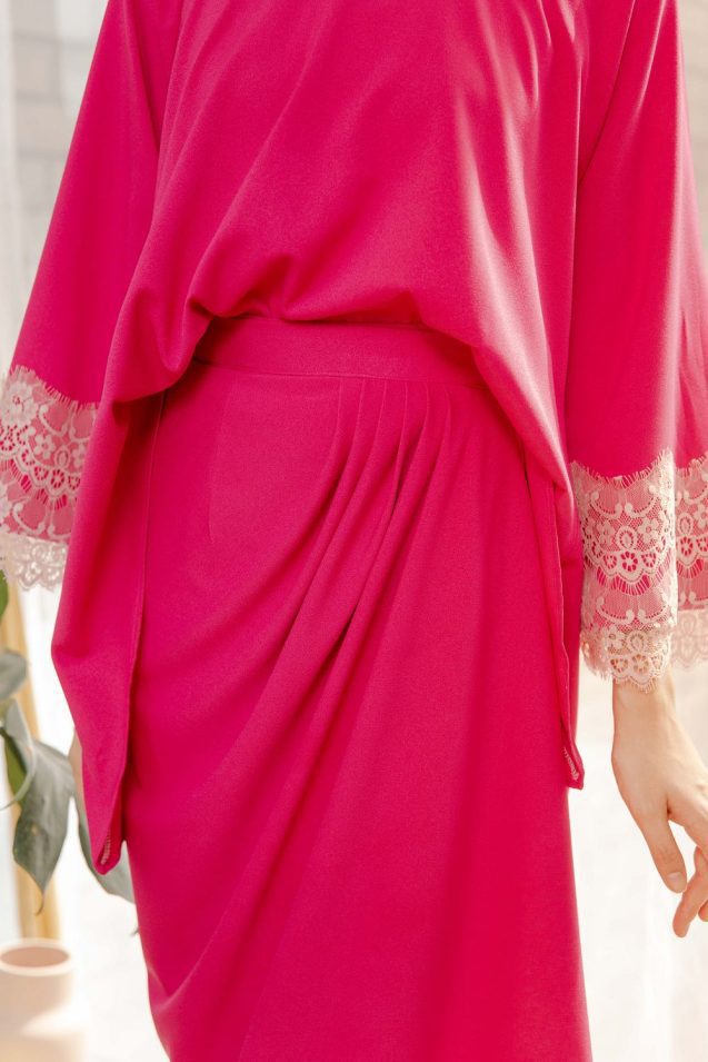 fuschia mandarin high low kurung