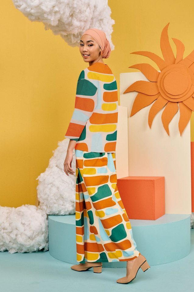 happy abstract blouse and long skirt