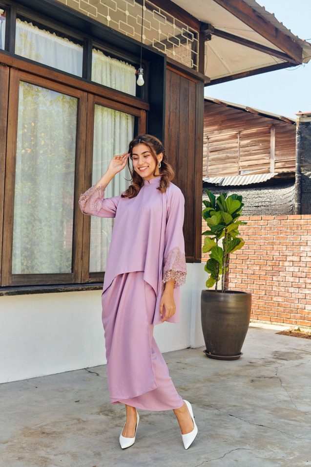 mauve mandarin high low kurung