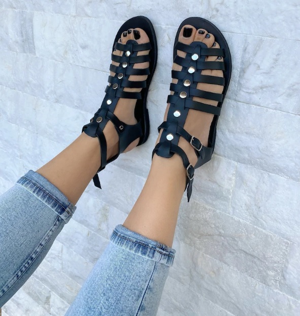 black gladiator leather sandals