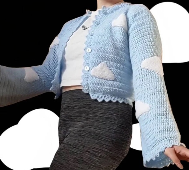 crop knit cloud pattern cardigan