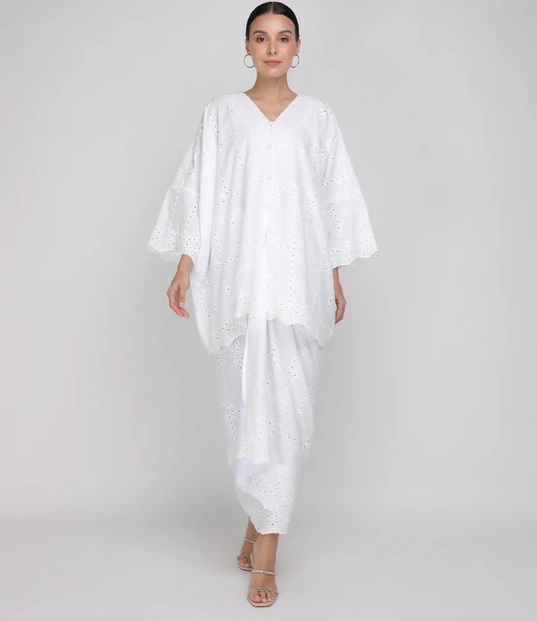 eyelet embroidered kaftan two-piece