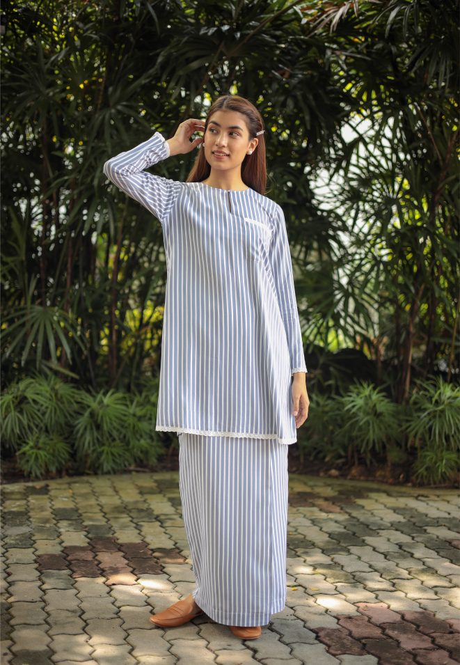 grey stripe lace detail kurung