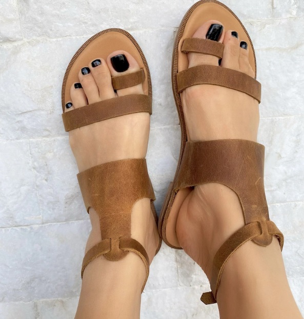 slingback brown leather sandals