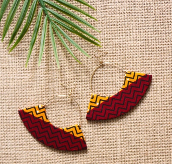 yellow red african batik wax earrings