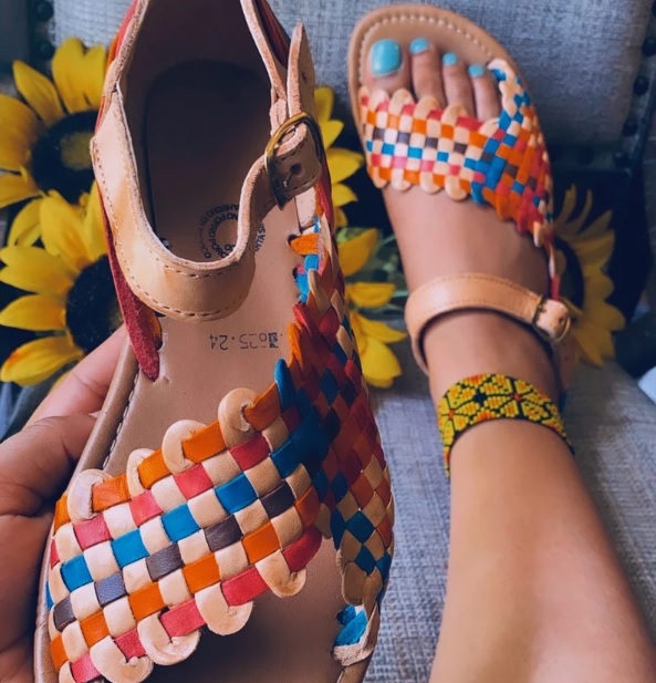 angled strap colorful hippie summer sandals