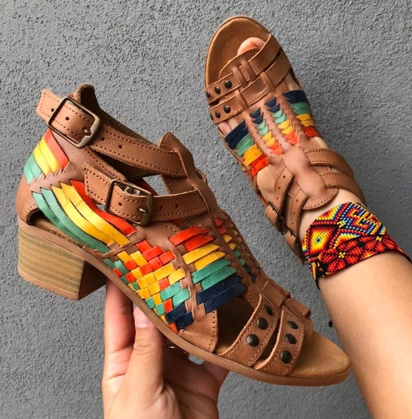 colorful braided leather ankle strap sandals