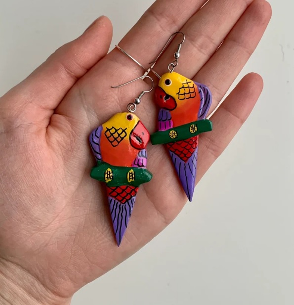 colorful vintage parrot earrings