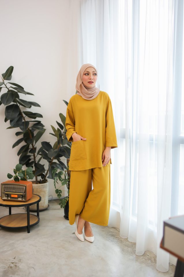 mustard top and pants set