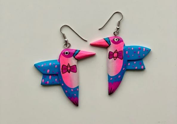 pink beak statement parrot dangle earrings