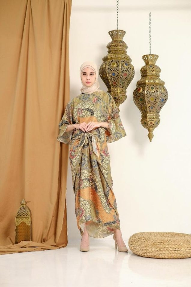 sage batik wrap pareo satin kaftan dress