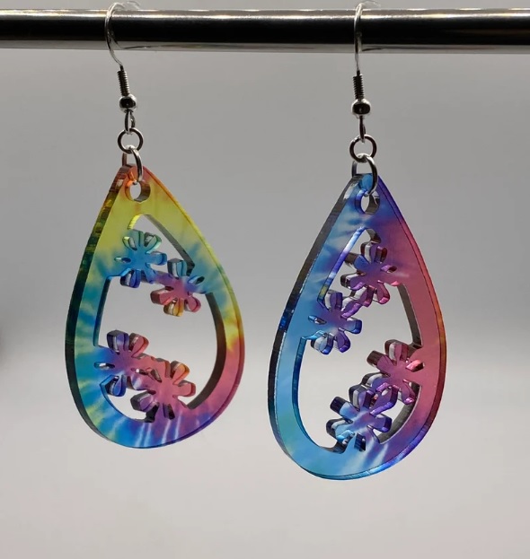 tie dye acrylic floral drop earrings // MoonChildTrinketsCo