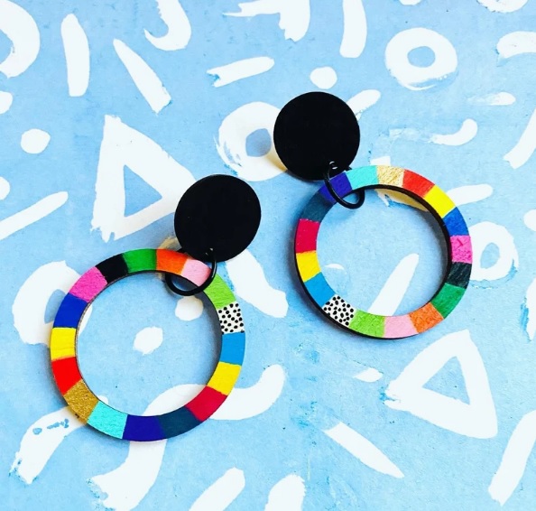 colorful circle wooden earrings // Rainbowrosemakes