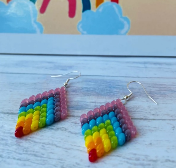 hippie style colorful beaded earrings // KittyKatBoutiqueArt