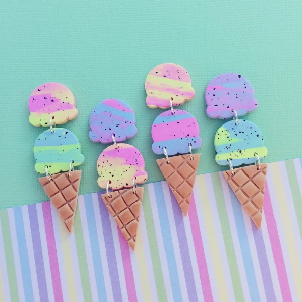 rainbow ice cream cone earrings