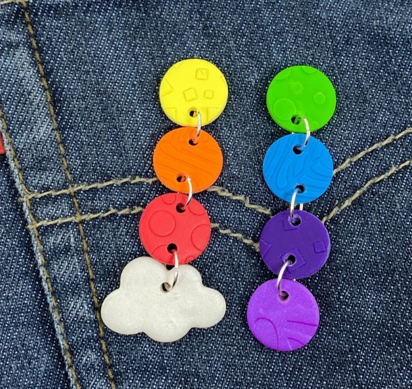 textured colorful dangle clay earrings // BlueJupiterDesigns