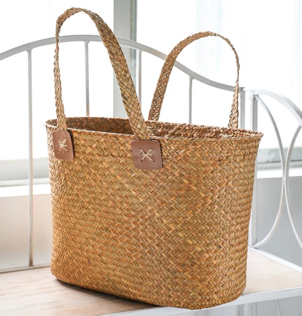 woven straw shopping tote bag