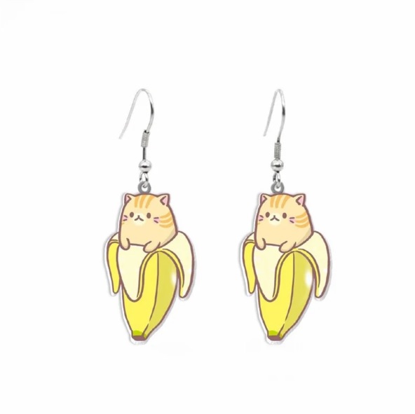 kawaii banana cat dangly earrings // AnimeKeychainZone