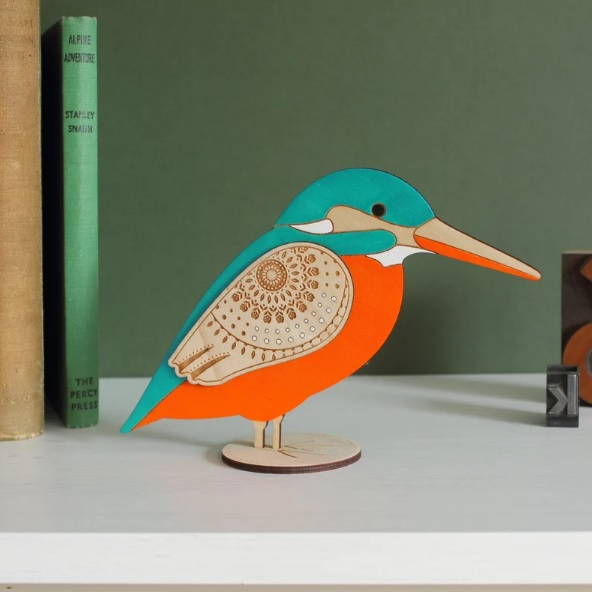 kingfisher bird standing wooden ornament