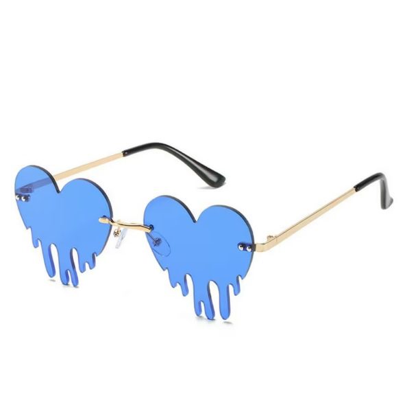 melted blue heart rimless sunglasses // HornedSunJewelry