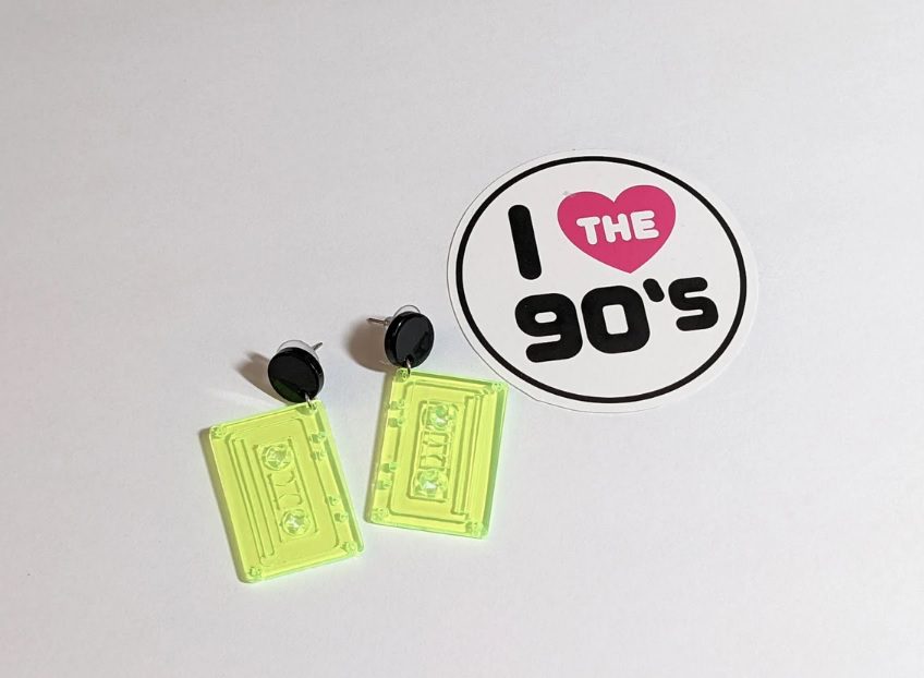 neon yellow cassette tape earrings // Suebieshive