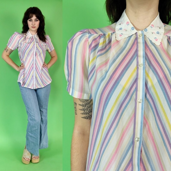 pastel striped vintage collared shirt // TheCosmicCircle