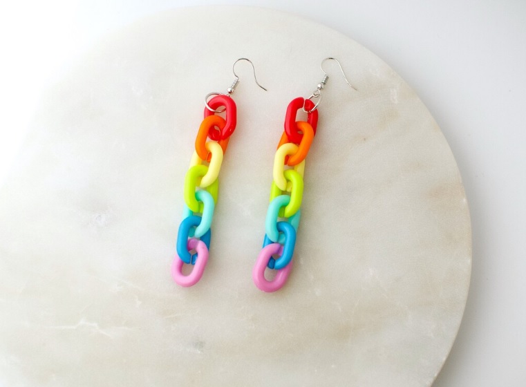 rainbow statement chain link earrings // BadLuckyCo