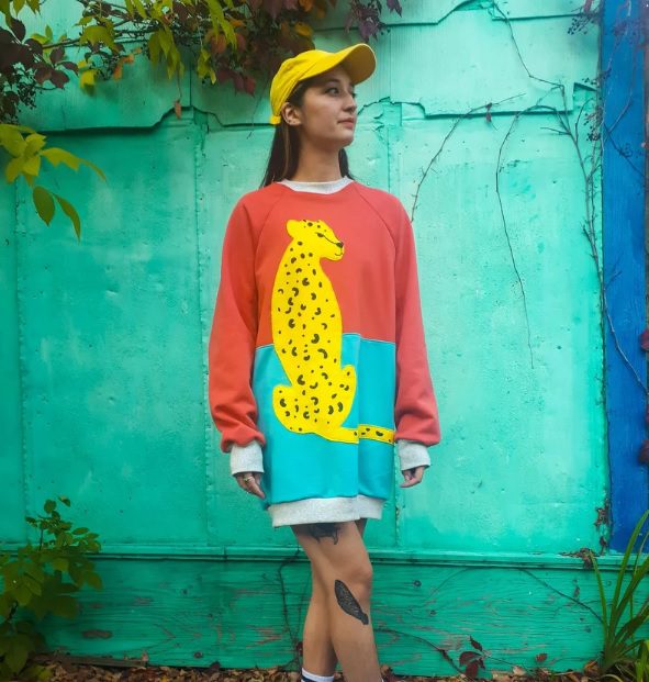 oversized leopard applique color block sweatshirt // OneiroClothing