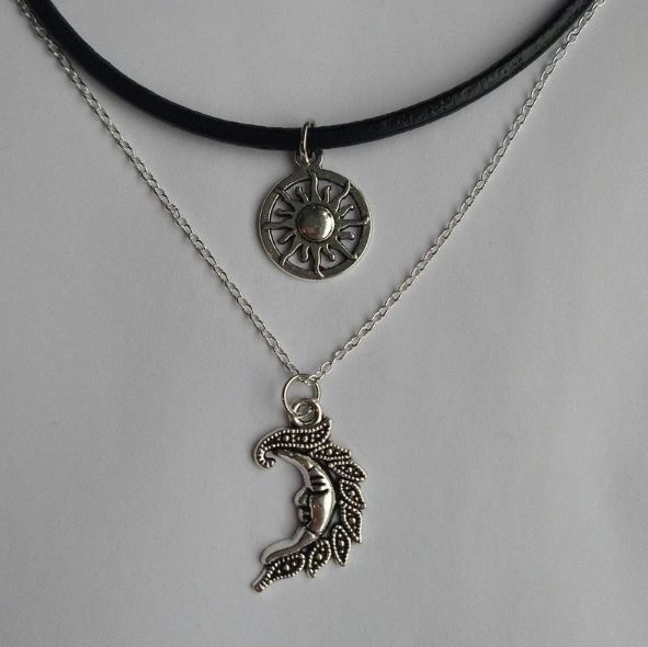 black cord necklace with sun coin pendant // TokenJewelleryStore