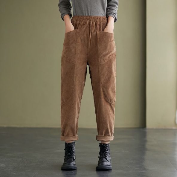 brown high waist corduroy pants // Ylistyle