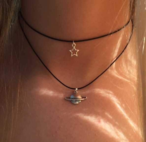 double black cord necklace with star and planet pendants // CelticBijou