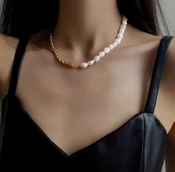 half pearl half rope chain necklace // BijouxdeCiel